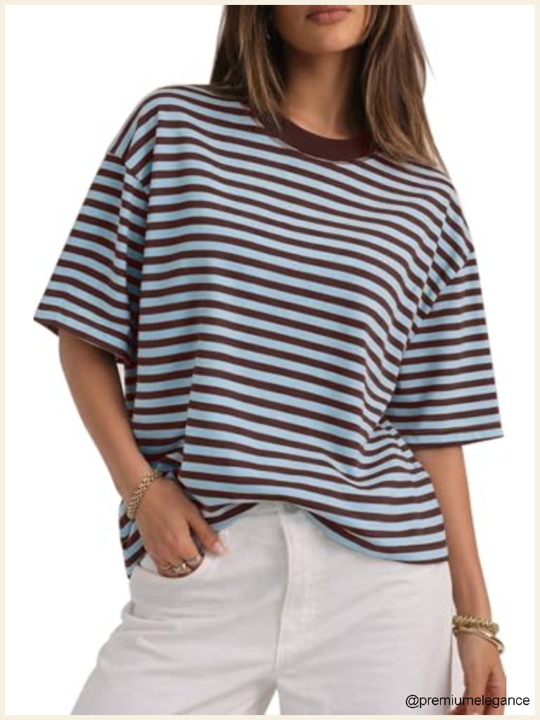 Oversized Striped T Shirt Short Sleeve Crewneck Casual Summer Y2k Loose Fit